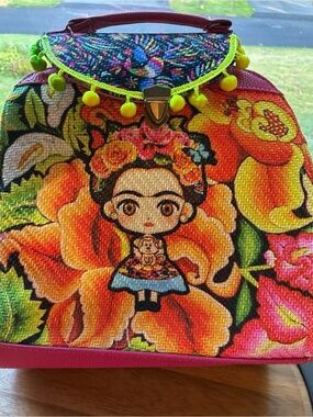Vibrant Floral Frida-Inspired Women’s kids Backpack - Multicolor